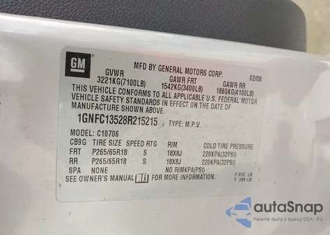 2008 Chevrolet Tahoe Hybrid z USA, uszkodzony, nr VIN 1GNFC13528R215215